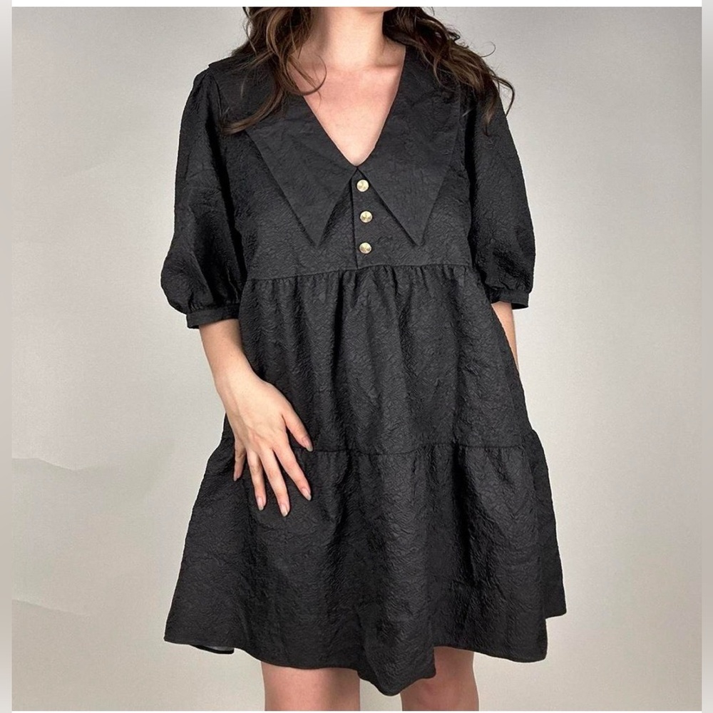AMANDA UPRICHARD/ REVOLVE Evangeline dress in eclipse black puff sleeve - Picture 6 of 7